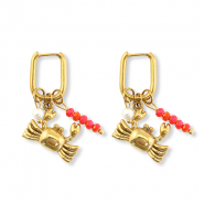 Stainless Steel - Rostfrei Stahl Ohrringe Crab Gold-red-white