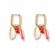 Stainless Steel - Rostfrei Stahl Ohrringe Shell Gold-red-white