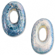 Perlen Griechische Keramik DQ Oval Mosaik Brisk blue-off white-lila