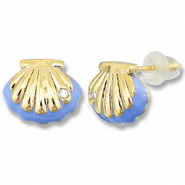 TQ Metall Brass Ohrringe / Ohrstecker Shell Gold-carolina blue