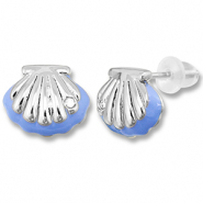 TQ Metall Brass Ohrringe / Ohrstecker Shell Silver-carolina blue