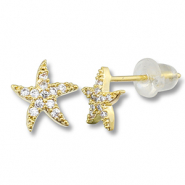 TQ Metall Brass Ohrringe / Ohrstecker Starfish Gold-transparent