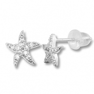 TQ Metall Brass Ohrringe / Ohrstecker Starfish Silver-transparent
