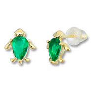 TQ Metall Brass Ohrringe / Ohrstecker Turtle Gold-green