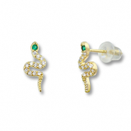 TQ Metall Brass Ohrringe / Ohrstecker Snake Gold-green