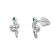 TQ Metall Brass Ohrringe / Ohrstecker Snake Silver-green