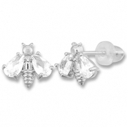 TQ Metall Brass Ohrringe / Ohrstecker Bee Silver-transparent