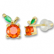 TQ Metall Brass Ohrringe / Ohrstecker Apple Gold-warm orange-green