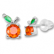 TQ Metall Brass Ohrringe / Ohrstecker Apple Silver-warm orange-green