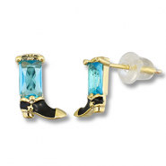 TQ Metall Brass Ohrringe / Ohrstecker Cowboy boot Gold-light blue