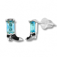TQ Metall Brass Ohrringe / Ohrstecker Cowboy boot Silver-light blue