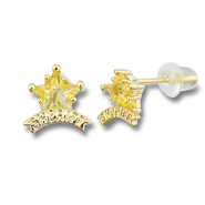 TQ Metall Brass Ohrringe / Ohrstecker Sherif Star Gold-yellow