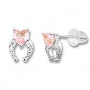 TQ Metall Brass Ohrringe / Ohrstecker Horseshoe with Heart Silver-light pink
