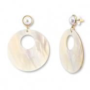 Musthave Muschel Ohrringe Round White (Naturliche Farbe Muschel)-light pink-gold