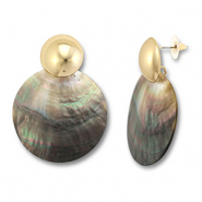 Musthave Muschel Ohrringe Round White (Naturliche Farbe Muschel)-brown-gold