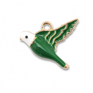 Anh&auml;nger Metall Enamel Bird Gold-dark green-white