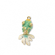 Eco-brass® nachhaltiges Messing Anhänger Fish Gold-turquoise-white