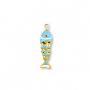 TQ Metall Brass Anhänger Fish Gold-light blue-yellow-white
