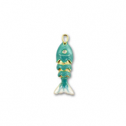 Eco-brass® nachhaltiges Messing Anhänger Fish Gold-turquoise-white