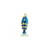 Eco-brass® nachhaltiges Messing Anhänger Fish Gold-dark blue-white