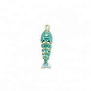 Eco-brass® nachhaltiges Messing Anhänger Fish Gold-turquoise-white