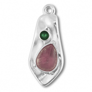 Anh&auml;nger Metall DQ Irregular Antik silber (Nickelfrei)-pink-green