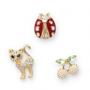 Anstecker Cherries / Cat / Ladybug Gold-green-red-black