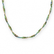 Stainless Steel - Rostfrei Stahl Kette Facetten Top Glas Perlen Gold-green-green AB