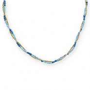 Stainless Steel - Rostfrei Stahl Kette Facetten Top Glas Perlen Gold-blue-dark blue
