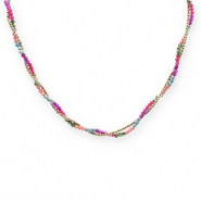 Stainless Steel - Rostfrei Stahl Kette Facetten Top Glas Perlen Gold-multicolour