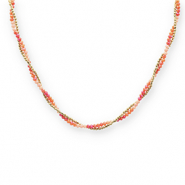 Stainless Steel - Rostfrei Stahl Kette Facetten Top Glas Perlen Gold-orange-nude beige