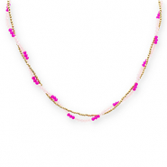 Stainless Steel - Rostfrei Stahl Kette Facetten Top Glas Perlen Gold-light pink-fuchsia pink