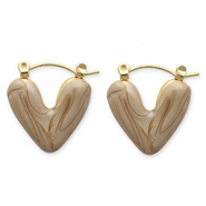 Stainless Steel - Rostfrei Stahl Ohrringe Creolen Heart Gold-brown