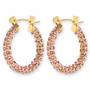 Stainless Steel - Rostfrei Stahl Ohrringe / Creolen with Strass Gold-pink