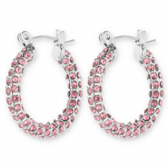 Stainless Steel - Rostfrei Stahl Ohrringe / Creolen with Strass Silver-pink