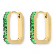 Stainless Steel - Rostfrei Stahl Ohrringe / Creolen Rectangle with Strass Gold-green