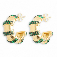 Stainless Steel - Rostfrei Stahl Ohrringe / Ohrstecker with Strass Gold-dark green