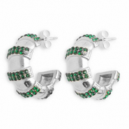 Stainless Steel - Rostfrei Stahl Ohrringe / Ohrstecker with Strass Silver-dark green