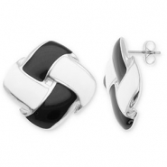 Stainless Steel - Rostfrei Stahl Ohrringe / Ohrstecker Square Silver-black-white
