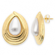 Stainless Steel - Rostfrei Stahl Ohrringe / Ohrstecker Drop Gold-white
