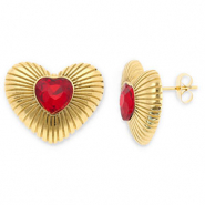 Stainless Steel - Rostfrei Stahl Ohrringe / Ohrstecker Heart Gold-red