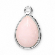 Anh&auml;nger aus Stainless Steel - Rostfreiem Stahl Naturstein Drop Silver-pink