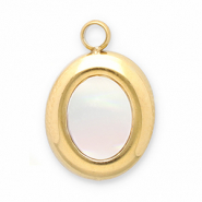 Anh&auml;nger aus Stainless Steel - Rostfreiem Stahl Muschel Oval Gold-white