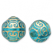 12 mm Perlen aus Acryl Round Teal blue-gold