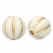 8 mm Perlen aus Acryl Round with Lines Off white-gold