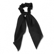 Stoff Haargummi-Scrunchie mit langem Band Black