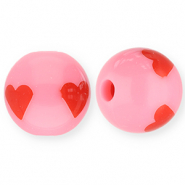 12 mm Perlen aus Acryl mit Herz Pink-red