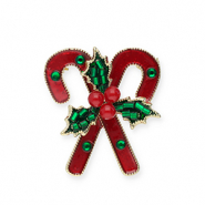 Broschen Candy canes with Christmas greenery Gold-red-green