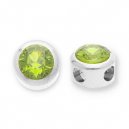 Perlen aus Stainless Steel - Rostfreiem Stahl Disc with Strass Silver-olive green