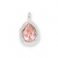 Anhänger aus Stainless Steel - Rostfreiem Stahl Drop with Facet Silver-light pink